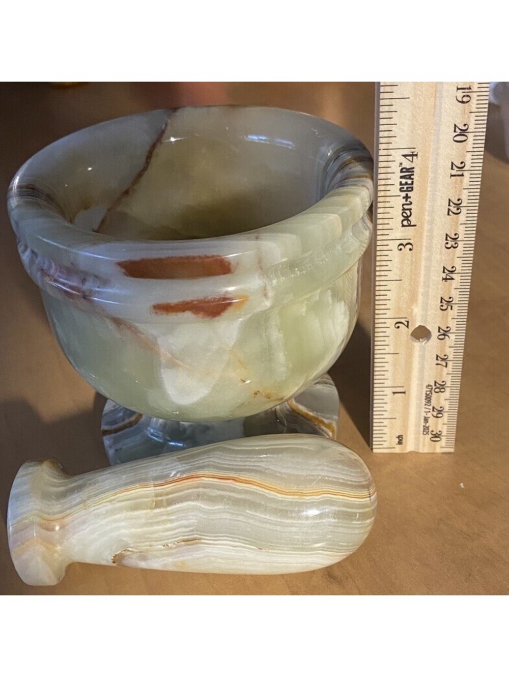 Green Banded Onyx Marble Mortar & Pestle Set 4” Bowl Heavy Polished Stone 2lb7oz